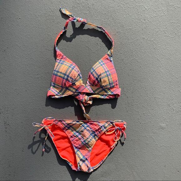 Victorias Secret retro plaid push-up halter bikini top SMALL - Picture 4 of 4